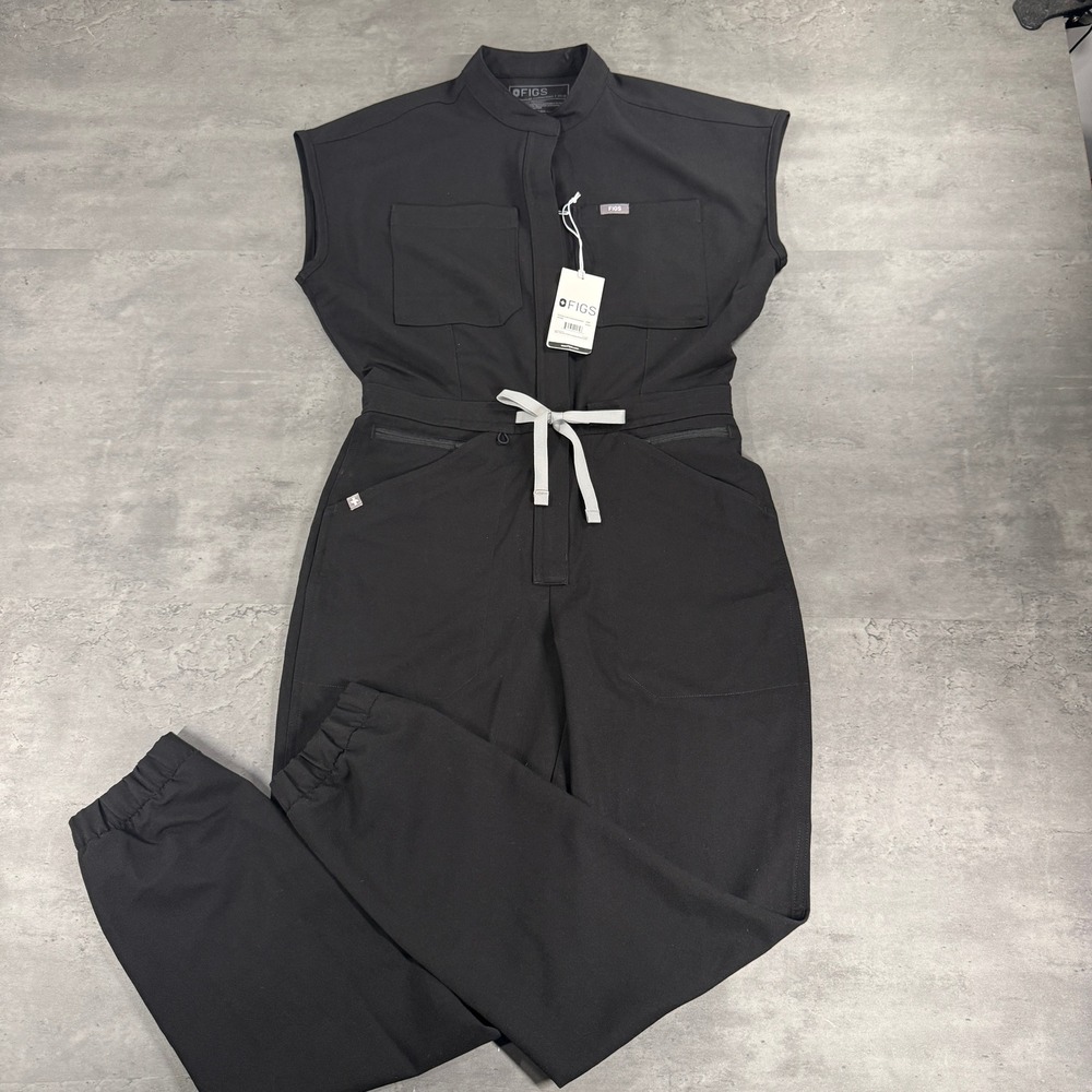 FIGS Scrub Jumpsuit Womens XSP Rafaela Cargo Jogger Black Tank Sleeveless NEW